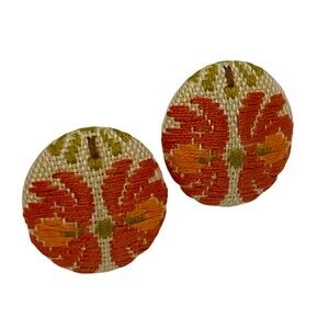 Vintage Floral Tapestry Earrings Round Embroidered Stud Earrings